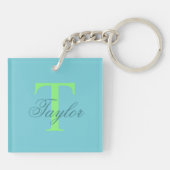 Pet Foto Monogram Naam Initiaal Blauw Groen Sleutelhanger (Achterkant)