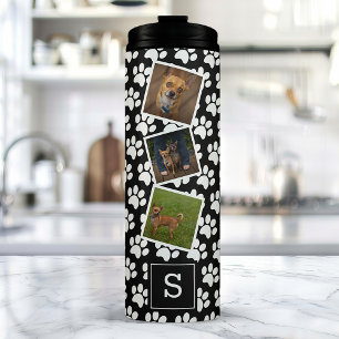 Pet foto van Paw zwart monogram Thermosbeker