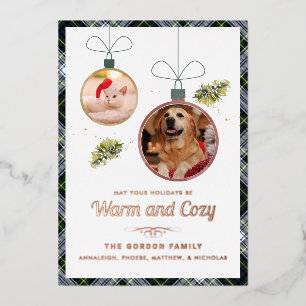 Pet Foto's Gordon Tartan Christmas Roos Gold Folie Feestdagenkaart