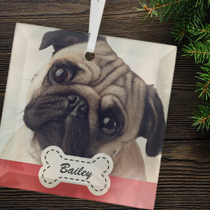 Pet Foto's op Schattige hondenbot Voeg naam toe Glas Ornament