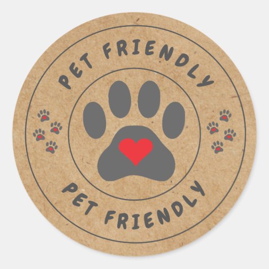Pet Friendly Kraft Label met hartpoot (Voorkant)