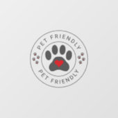Pet Friendly Label met hartpoot Raamsticker (Vel)