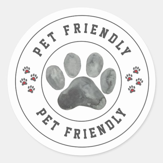 Pet Friendly waterverf paw Ronde Sticker (Voorkant)