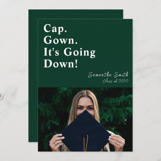 Pet gaat het groene moderne Afstuderen omlaag Aankondiging (Voorkant / Achterkant)