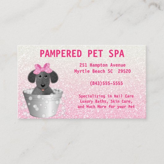 Pet Groomer Pink Glitter Visitekaartje (Voorkant)