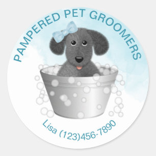 Pet Groomer Puppy in Tub Schattige Ronde Sticker