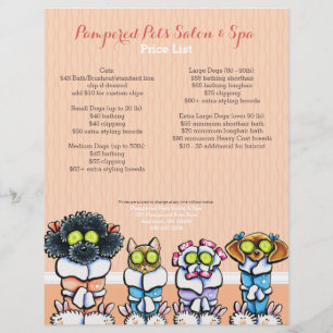 Pet Groomer Spa Dogs Cat Robes Peach Price Sheet Flyer