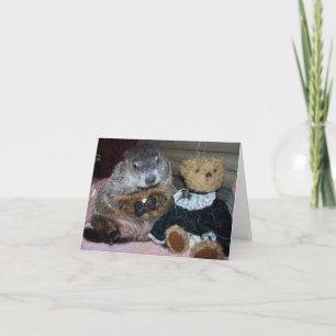 Pet Groundhog Maude met haar Teddy Note-Kaart Kaart