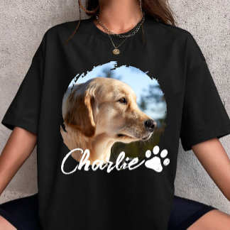 Pet Grunge Simple Modern Custom Dog Photo & Name T-shirt