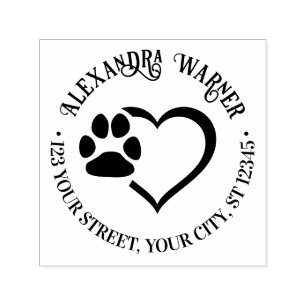 Pet Heart Paw Print Naam Retouradres Zelfinktende Stempel