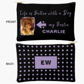 Pet hond foto naam initialen zwart paarse etui