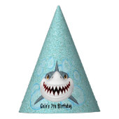 Pet Kinder Shark Aqua Glitter Party Feesthoedjes (Voorkant)