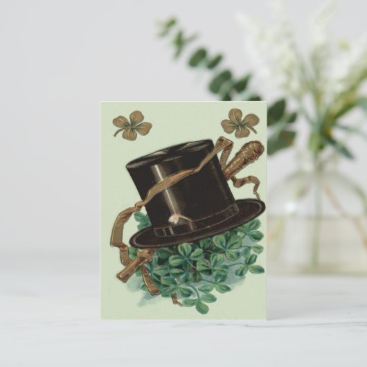 Pet Klei Pijp Shamrock Four Leaf Clover Shillelagh Briefkaart (Staand voorkant)