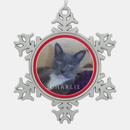 PET LOVE Pewter Sneeuwvlok Ornament / Rood (Voorkant)