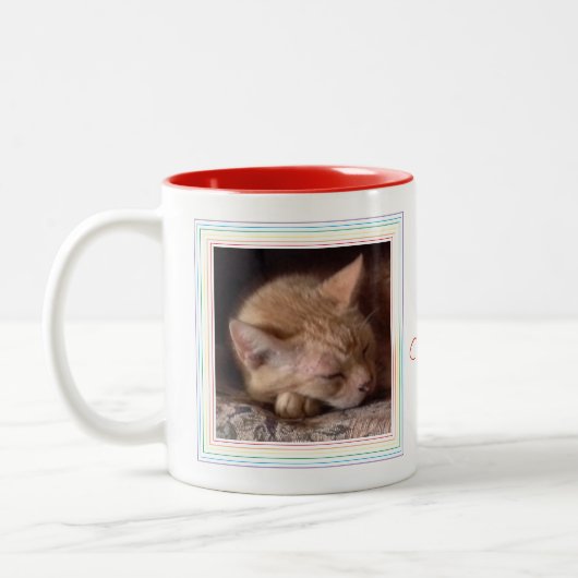 PET LOVE Rouge Mug à deux tons + Texte / Arc-en-ci (Gauche)
