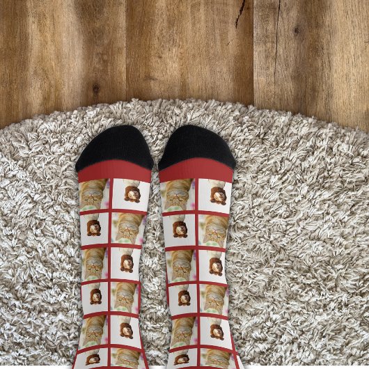 Pet Lover Hond Kat 2 Foto's Collage Custom Red Sokken