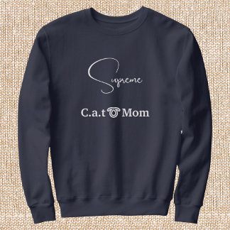 Pet Lover Navy Blue White Script Custom Cat Mom  Trui