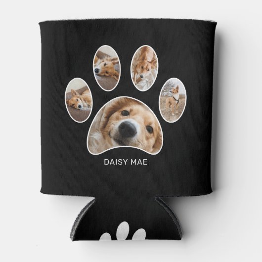Pet Lovers Paw Naam Foto Collage Zwart Blikjeskoeler (Voorkant)