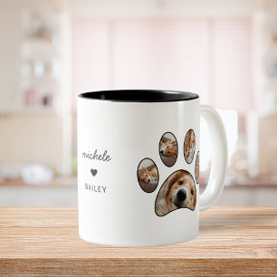 Pet Lovers Paw Print Aangepaste naam Foto Collage Tweekleurige Koffiemok