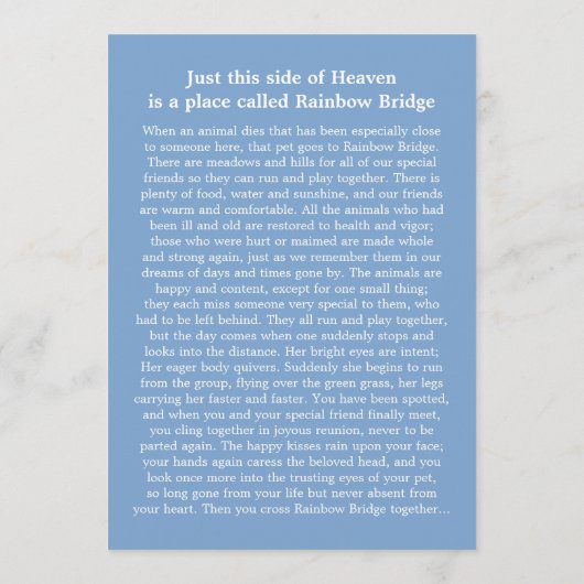 Pet Memorial 5x7 - Blue Rainbow Bridge (VROUW) Programma (Achterkant)