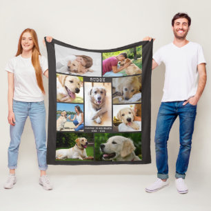 Pet Memorial 9 Fotocollage Naam Datums Grijs Fleece Deken