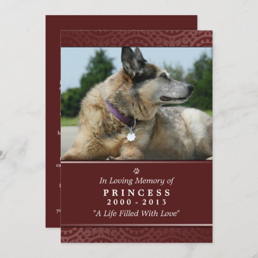 Pet Memorial Card 5"x7" Rainbow Bridge (mannelijk) Programma (Voorkant / Achterkant)