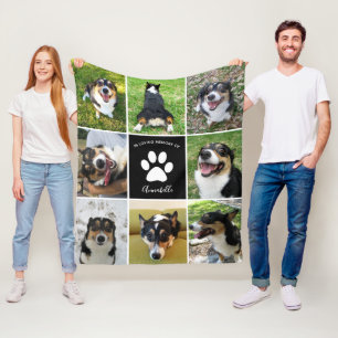 Pet Memorial Custom Dog Foto Collage Paw Print Fleece Deken
