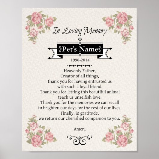 Pet Memorial Dog Prayer Poster (Voorkant)