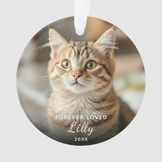 Pet Memorial Forever Loved Cat Foto van Kerstmis Ornament (voorkant)