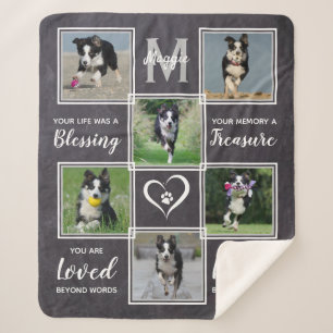 Pet Memorial Gray Photo Collage Sherpa Deken