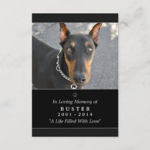 Pet Memorial Kaart 3.5" x5" zwarte moderne foto