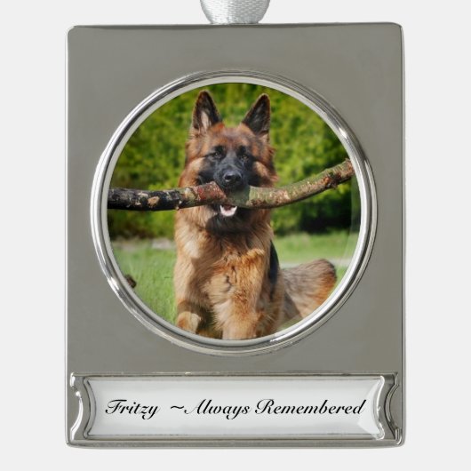 Pet Memorial Kerstornament Foto Keepomwille Verzilverd Banner Ornament (Voorkant)