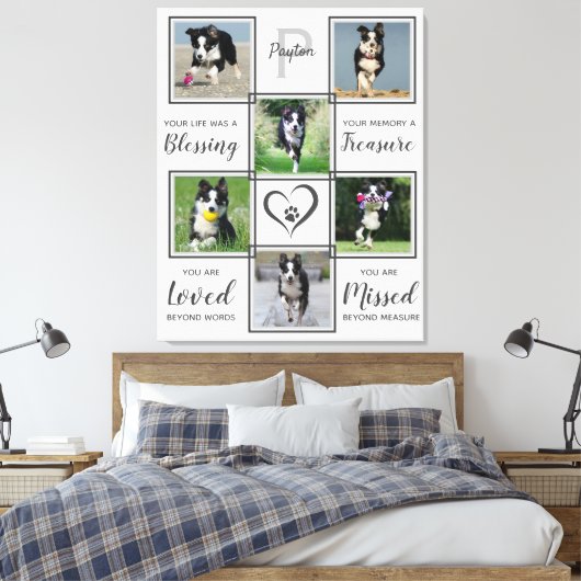 Pet Memorial Marmer 6 Dog Foto Collage Canvas Afdruk (Insitu (Slaapkamer))