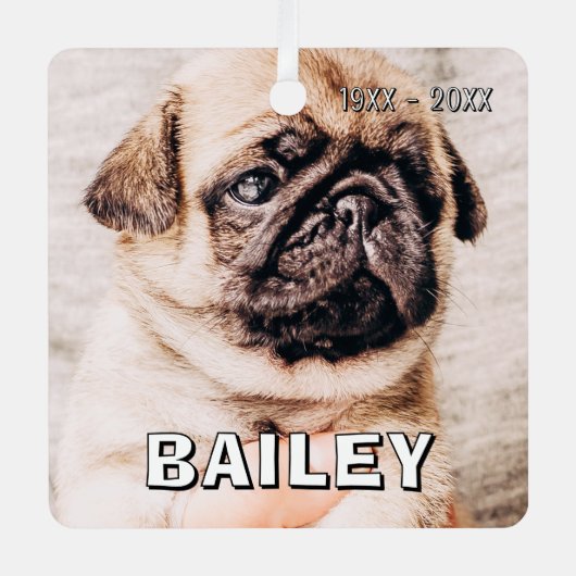 Pet Memorial Modern Simple Custom Photo Metalen Ornament (Voorkant)