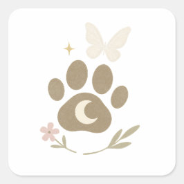 Pet Memorial Paw met Maan & Vlinder – Sympathie Vierkante Sticker
