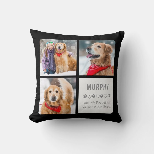 Pet Memorial Paw Prints Pet Loss Foto Collage Kussen (Voorkant)