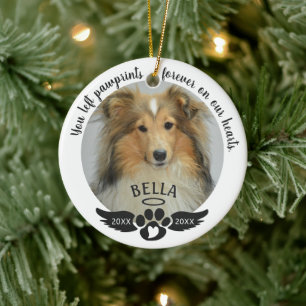Pet Memorial Photo Pawprint Heart Aangepaste kleur Keramisch Ornament