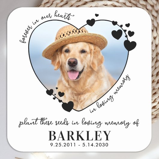 Pet Memorial Seed Packet Heart Custom Dog Foto Vierkante Sticker