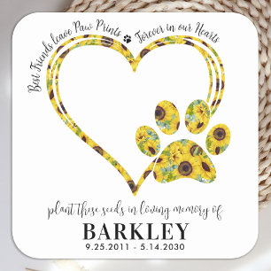 Pet Memorial Seed Packet Paw Print Heart Sunflower Vierkante Sticker