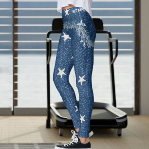 Pet Moeder Nep Denim Patchy Ongelijke Sterren Blau Leggings
