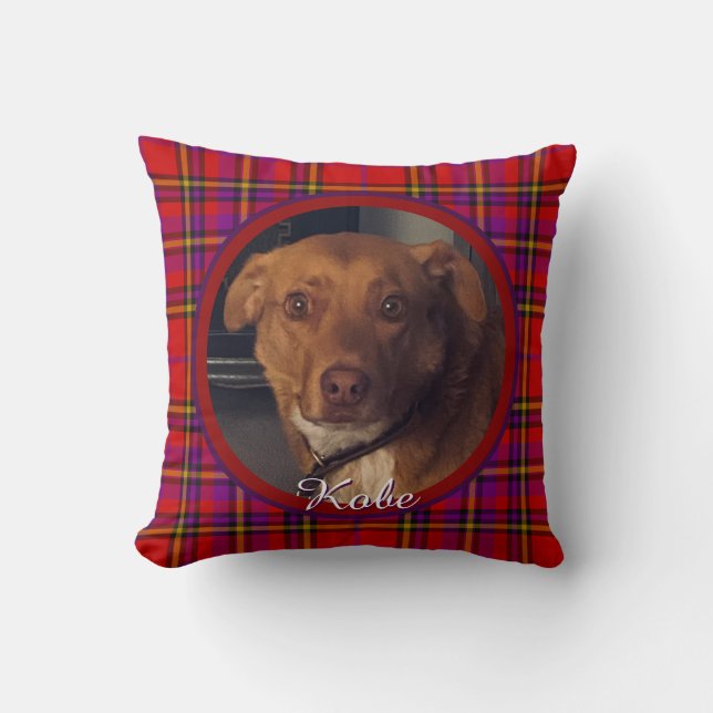 Pet on Plaid Monogrammed Kussen (Voorkant)