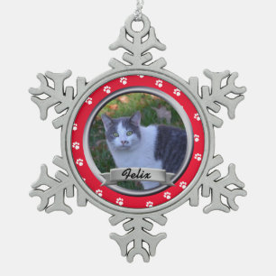 Pet Paw Afdrukken Foto Bewaren Tin Sneeuwvlok Ornament