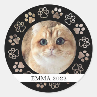 Pet Paw Custom Cat Photo Ceramic Ornament Ronde Sticker