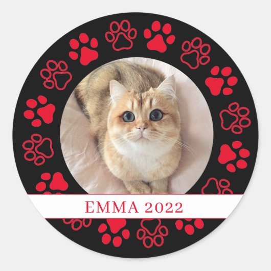 Pet Paw Custom Cat Photo-keramiek Ronde Sticker (Voorkant)