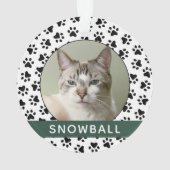 Pet Paw Drukt Groene Aangepaste Kat Naam Foto Ornament (achterkant)
