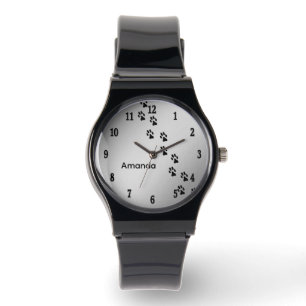 Pet Paw Drukt Zilver Zwart Nummers Persoonlijk Horloge