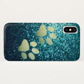 Pet paw green glitter print op turkooise glitter Case-Mate iPhone case (Achterkant (horizontaal))