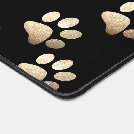 Pet paw ocher glitter print op zwarte achtergrond bureaumat (Hoek)