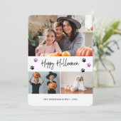 Pet Paw Print Fotocollage Violet Halloween Kaart (Staand voorkant)