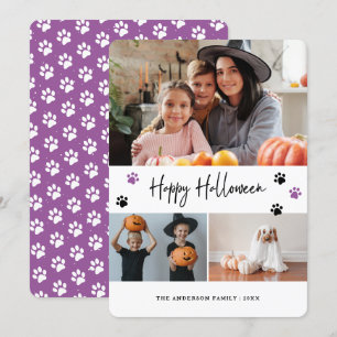Pet Paw Print Fotocollage Violet Halloween Kaart